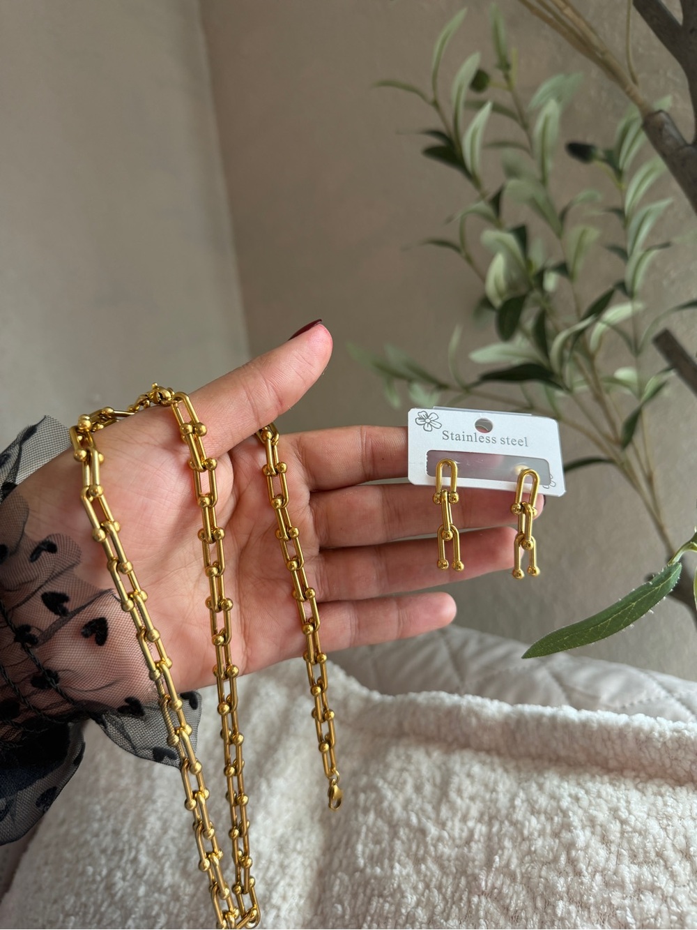 Accessorize Gold Chain Link Necklace and Drop Earrings Set
